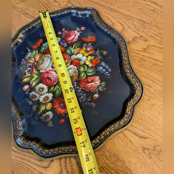 Russia Vintage Hand Painted Flowers Serving Tray translation Zhostovo gems (5) - Picture 3 of 8